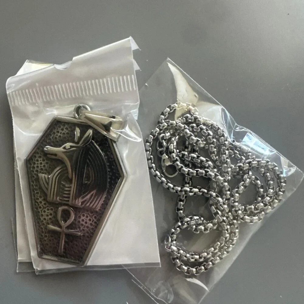 Ancient Egyptian Mythology Sarcophagus Pendant Stainless Steel 24” Chain Ankh